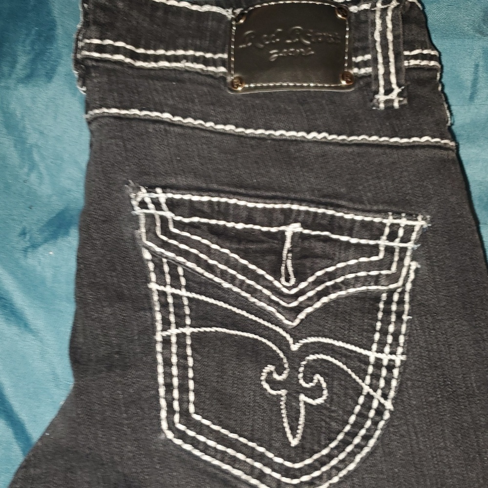 Red rivet jeans black with white thread